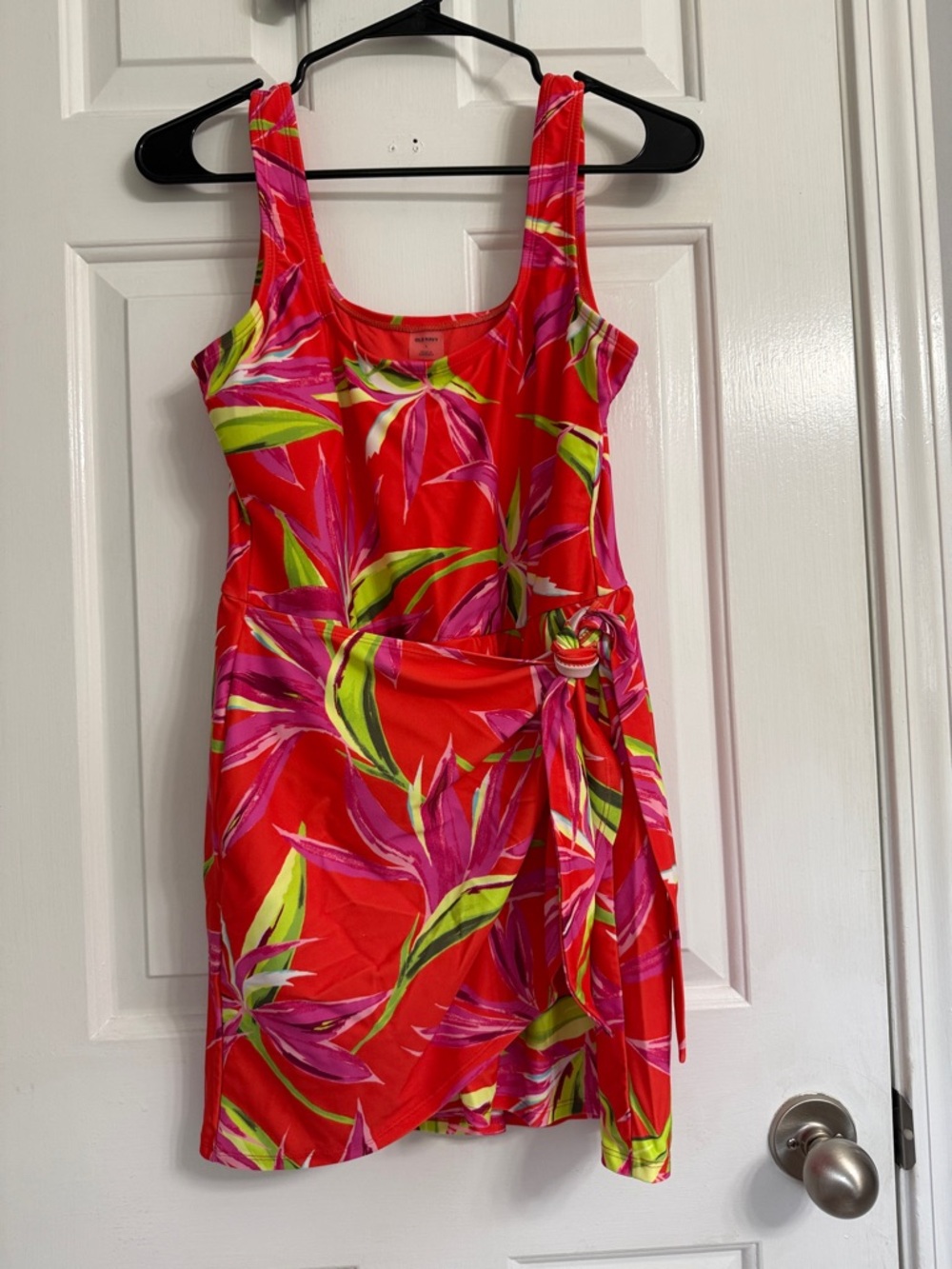 Old Navy Red Tropical Print One-Piece Swimsuit with Tie-Waist